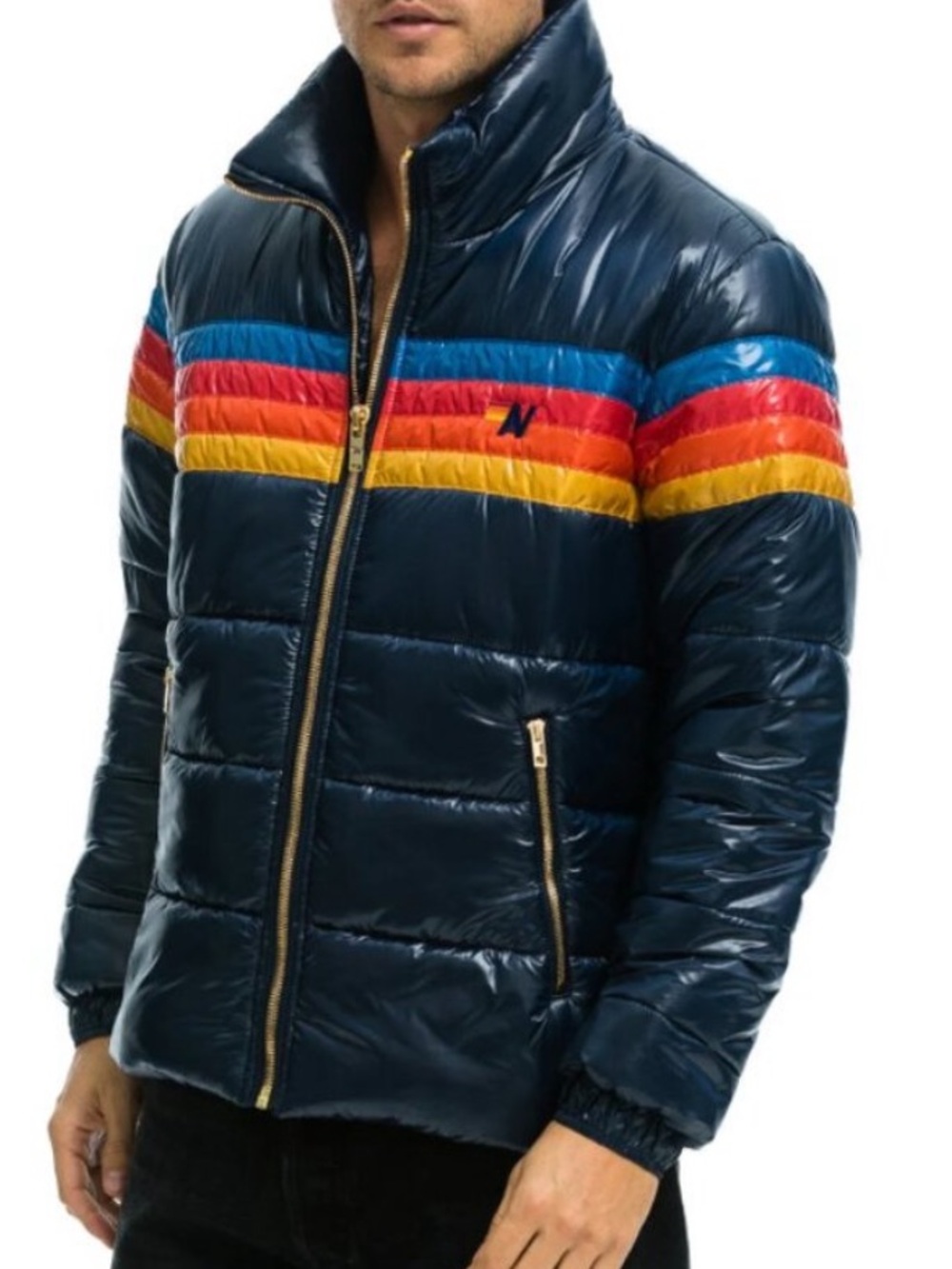 Aviator Nation 4 STRIPE LUXE TRAVELER JACKET - GLOSSY DEEP BLUE